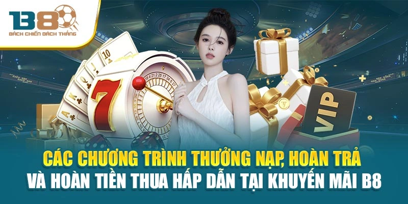 Các chương trình thưởng nạp, hoàn trả và hoàn tiền thua hấp dẫn tại khuyến mãi B8